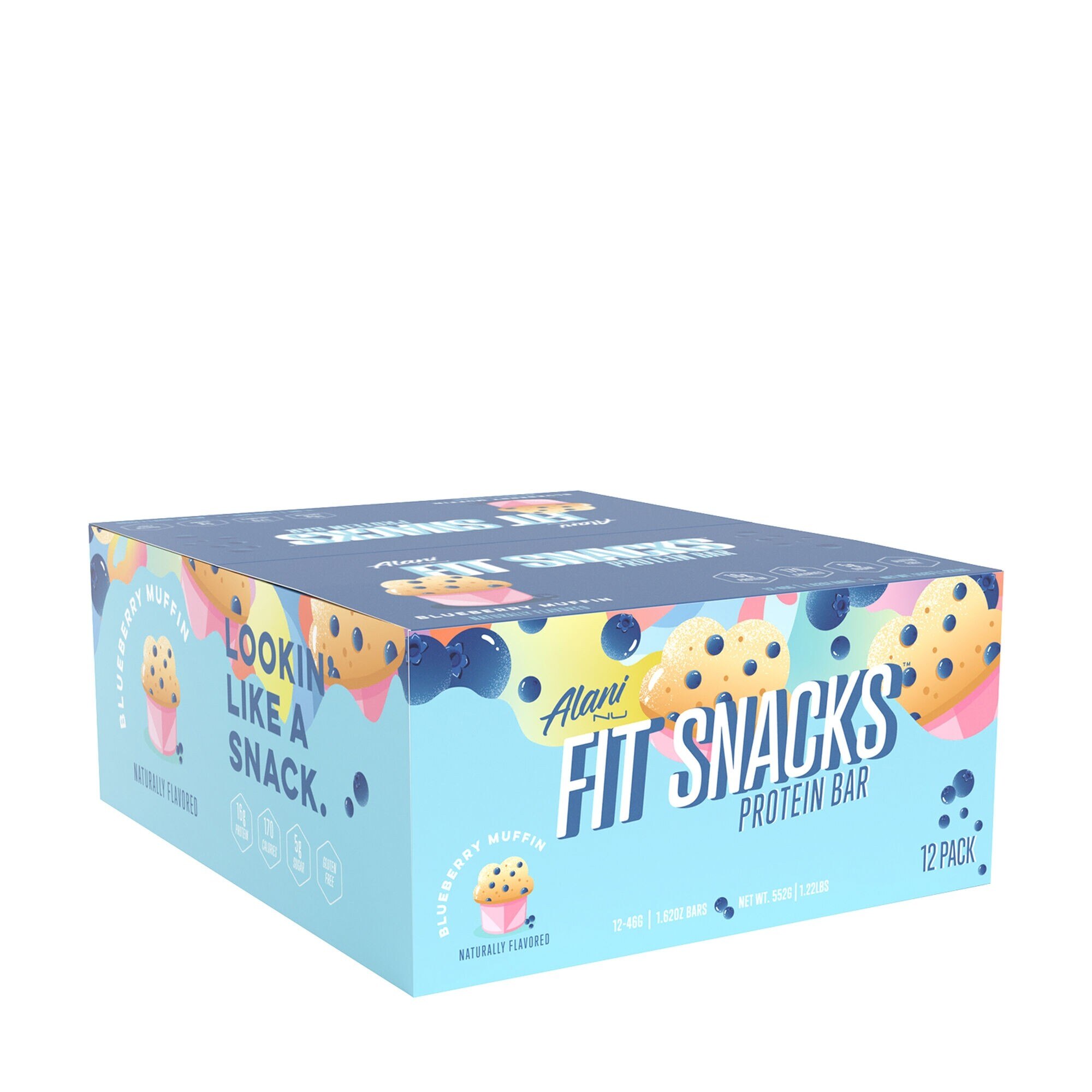 Baton Proteic Alani Nu Fit Snacks, aroma de briosa cu afine, 12 batoane x 46 G