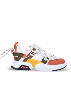 Aéropostale, Pantofi sport cu aspect masiv si sireturi decorative, Alb/Oranj/Galben mustar, 36 Aéropostale, Pantofi sport cu aspect masiv si sireturi decorative, Alb/Oranj/Galben mustar, 36