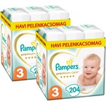 Pampers Premium Care 2db havi pelenkacsomag, 3-as méret (midi), 6-10kg, 2x204 db