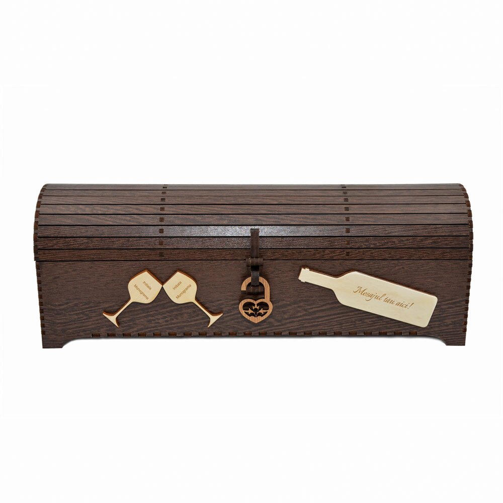 Cutie din lemn personalizata, pentru o sticla vin, cufar Handmade Piksel, culoare wenge