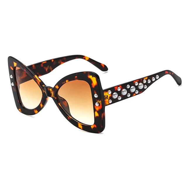 Ochelari de soare Super Cat Eye cu aplicatii argintii, maro, toc inclus