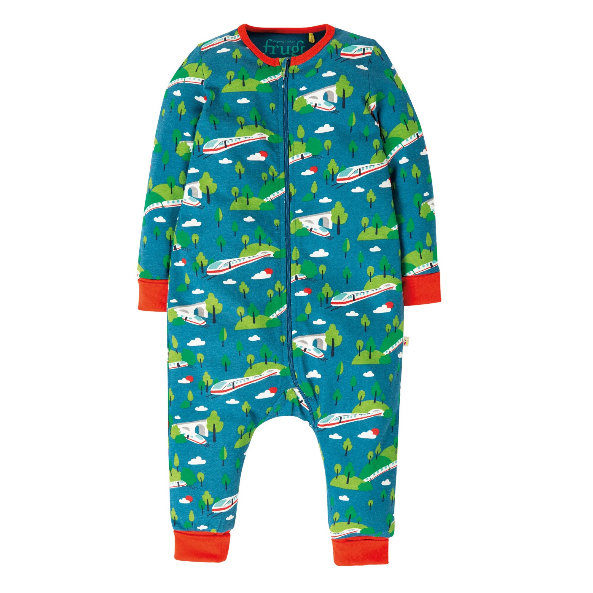 Salopeta cu fermoar, tren de viteza, bumbac organic, multicolor, bebe 12-18 luni