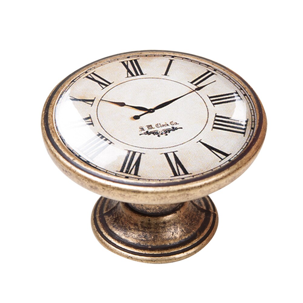 Buton pentru mobila, White Clock 550BR02, finisaj alama antichizata, D37 mm