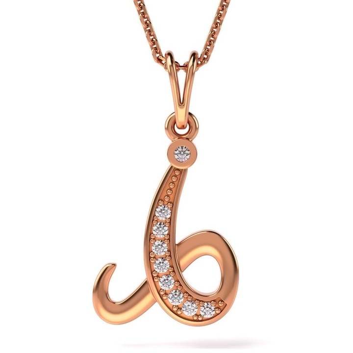 Модел буква I верижка с висулка от розово злато