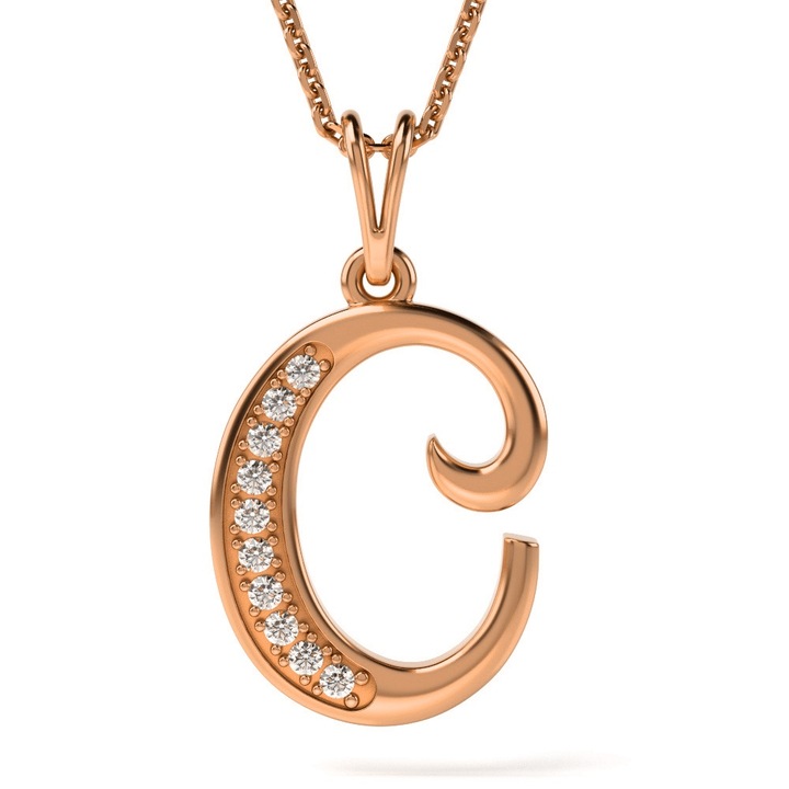 Колие от розово злато с висулка Initial C
