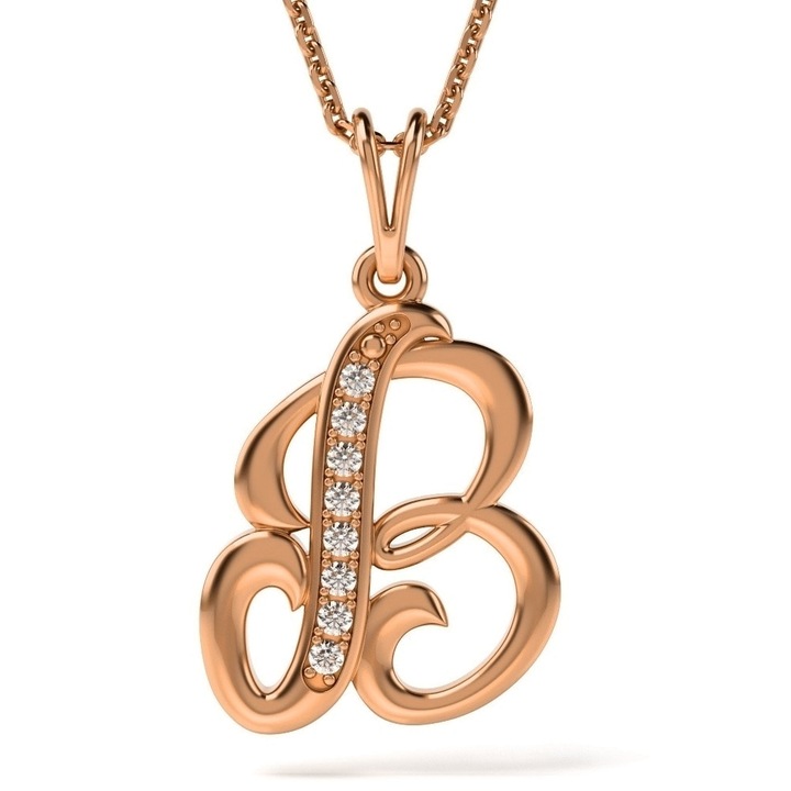 Колие с висулка ATCOM, Розово злато, Буква B
