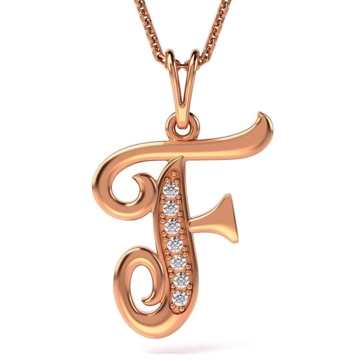 Верижка с висулка в розово злато модел Буква F