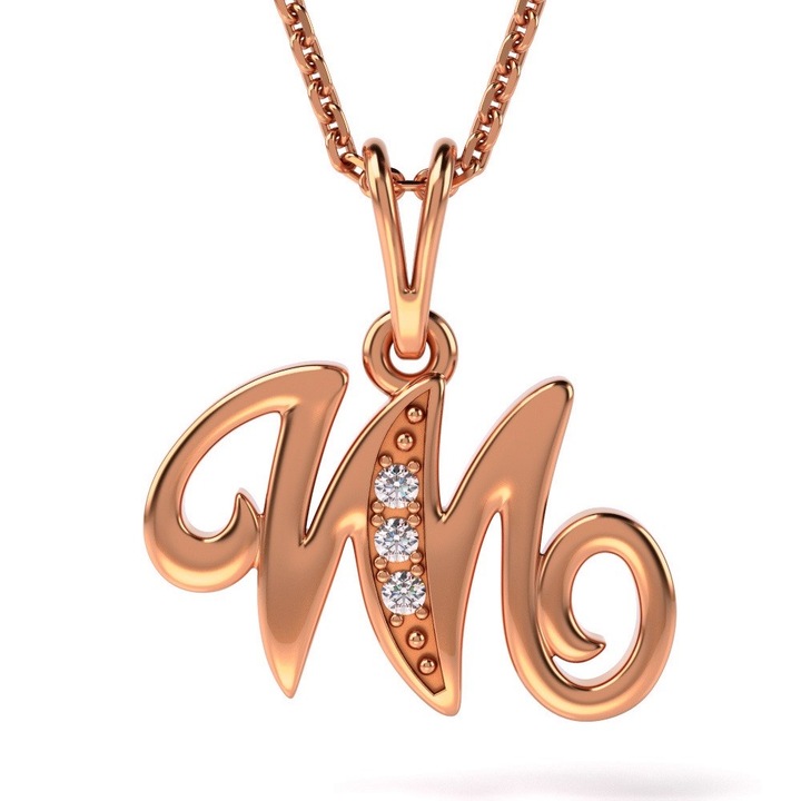 Верижка с висулка модел буква М розово златисто