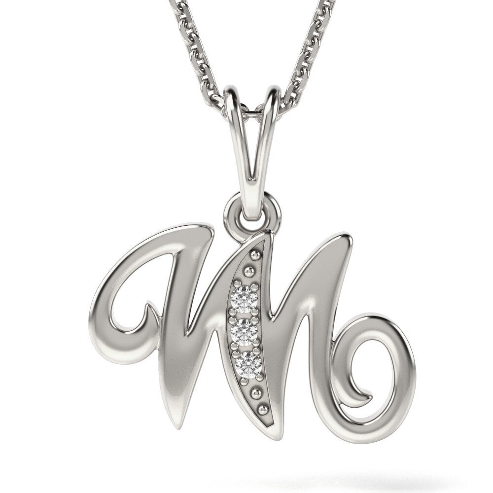 Lantisor cu pandantiv din aur alb model Litera M