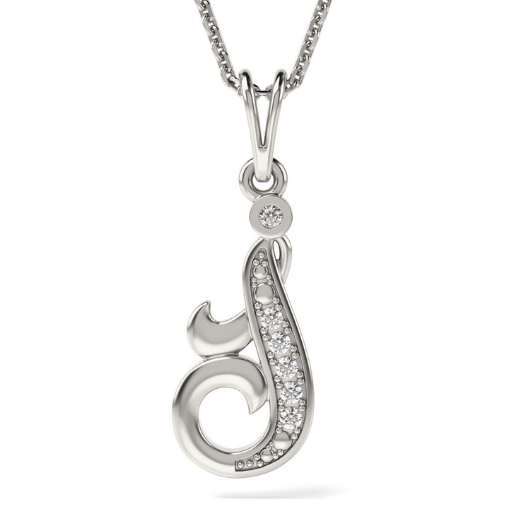 Colier din aur alb cu pandantiv Initiala J