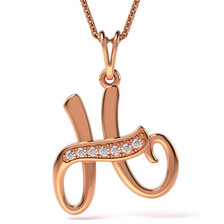 Верижка с медальон, модел буква H, от розово злато