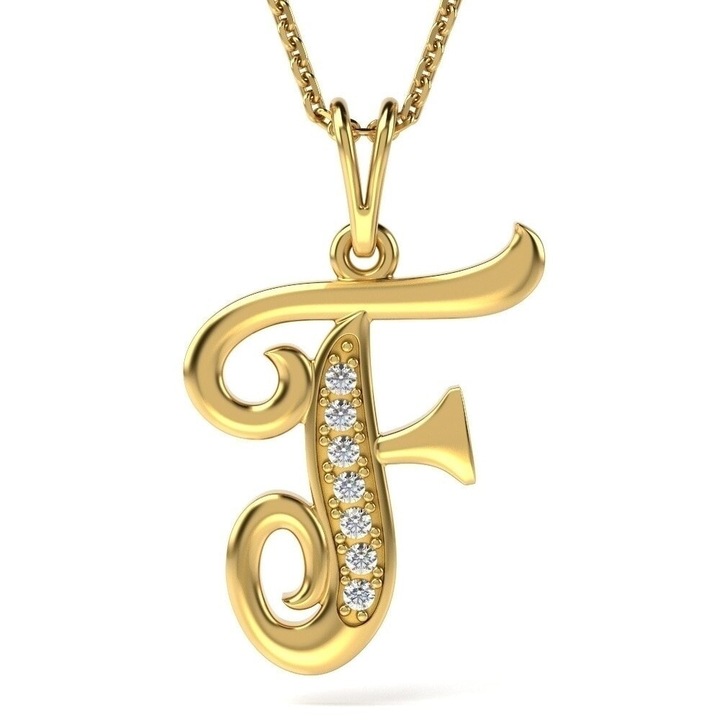 Верижка с висулка от жълто злато с буква F