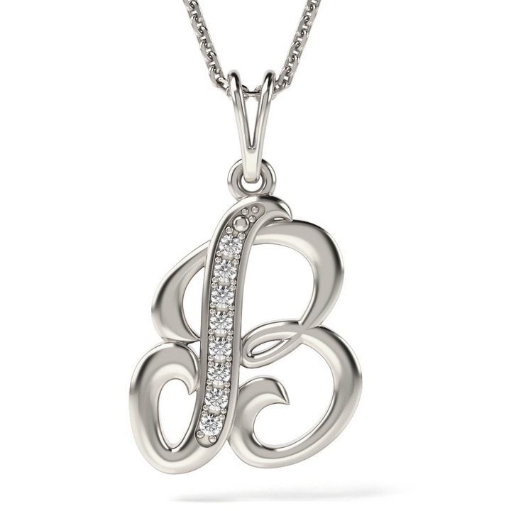 Верижка с висулка модел Буква B, white gold