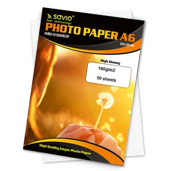 Set 50 Coli Hartie FOTO Savio PA-04, A6 (10X15), 180g ,High Glossy Set 50 Coli Hartie FOTO Savio PA-04, A6 (10X15), 180g ,High Glossy