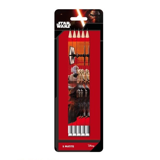 Set 5 creioane HB cu guma de sters Star Wars Multicolor