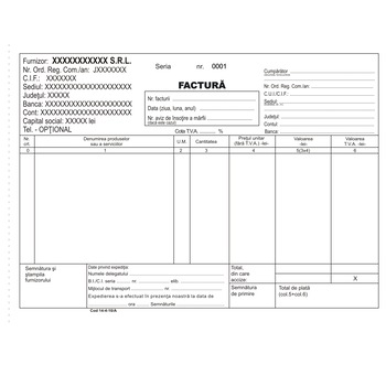 Carnet facturi A5, personalizate, alb-negru, autocopiative, 50 seturi x 3 exemplare Carnet facturi A5, personalizate, alb-negru, autocopiative, 50 seturi x 3 exemplare
