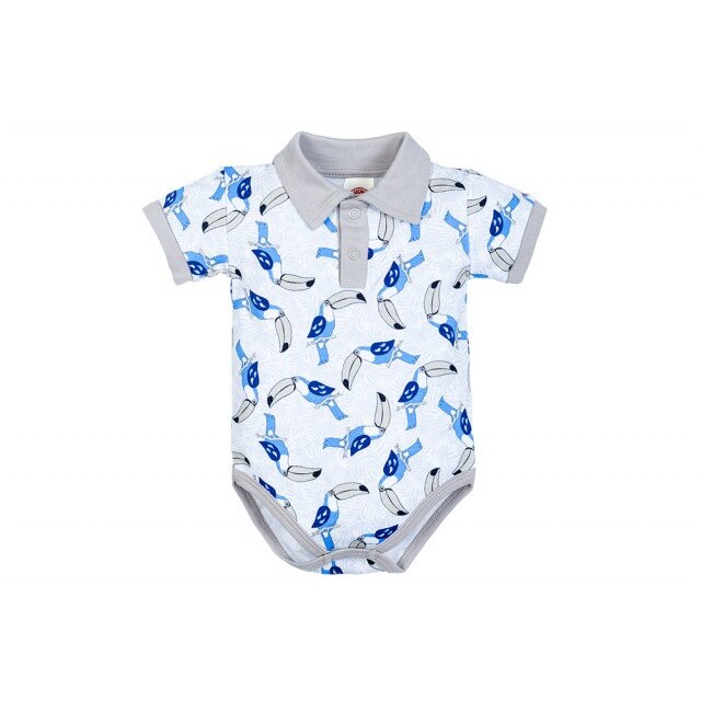 Body Cu Guler - Colectia Toucan, Capse, Animale, Bumbac, Baieti, Alb, Alb, 3 luni