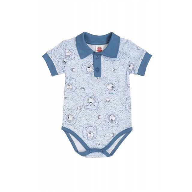 Body Cu Guler - Colectia Teddy Smile, Capse, Animale, Bumbac, Baieti, Albastru, Albastru, 18 luni