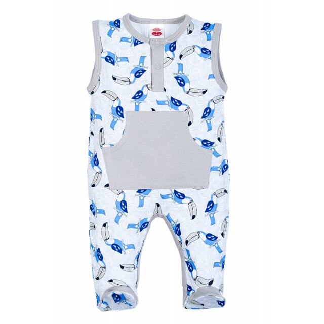 Salopeta Fara Manecute - Colectia Toucan, Capse, Animale, Bumbac, Baieti, Multicolor, Multicolor, 3 luni