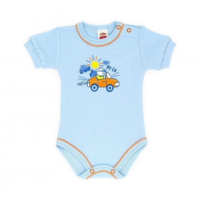 Body Bebe Cu Maneca Scurta - Grand Prix, Capse, Animale, Bumbac, Baieti, Bleu, Albastru, 0-3 luni