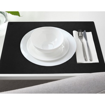 Set suport farfurie si protectie masa, 4 bucati, din piele PU cu doua fete, negru/gri, Unika Set suport farfurie si protectie masa, 4 bucati, din piele PU cu doua fete, negru/gri, Unika