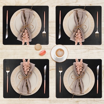 Set suport farfurie si protectie masa, 4 bucati, din piele PU, cu doua fete, negru/negru, UNIKA Set suport farfurie si protectie masa, 4 bucati, din piele PU, cu doua fete, negru/negru, UNIKA