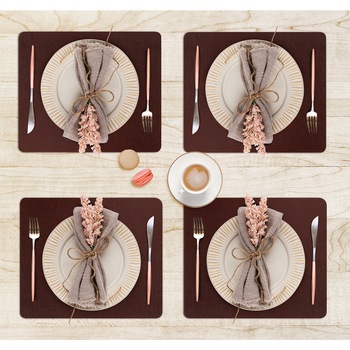 Set suport farfurie si protectie masa, 4 bucati, din piele PU, cu doua fete, maro/maro, UNIKA Set suport farfurie si protectie masa, 4 bucati, din piele PU, cu doua fete, maro/maro, UNIKA