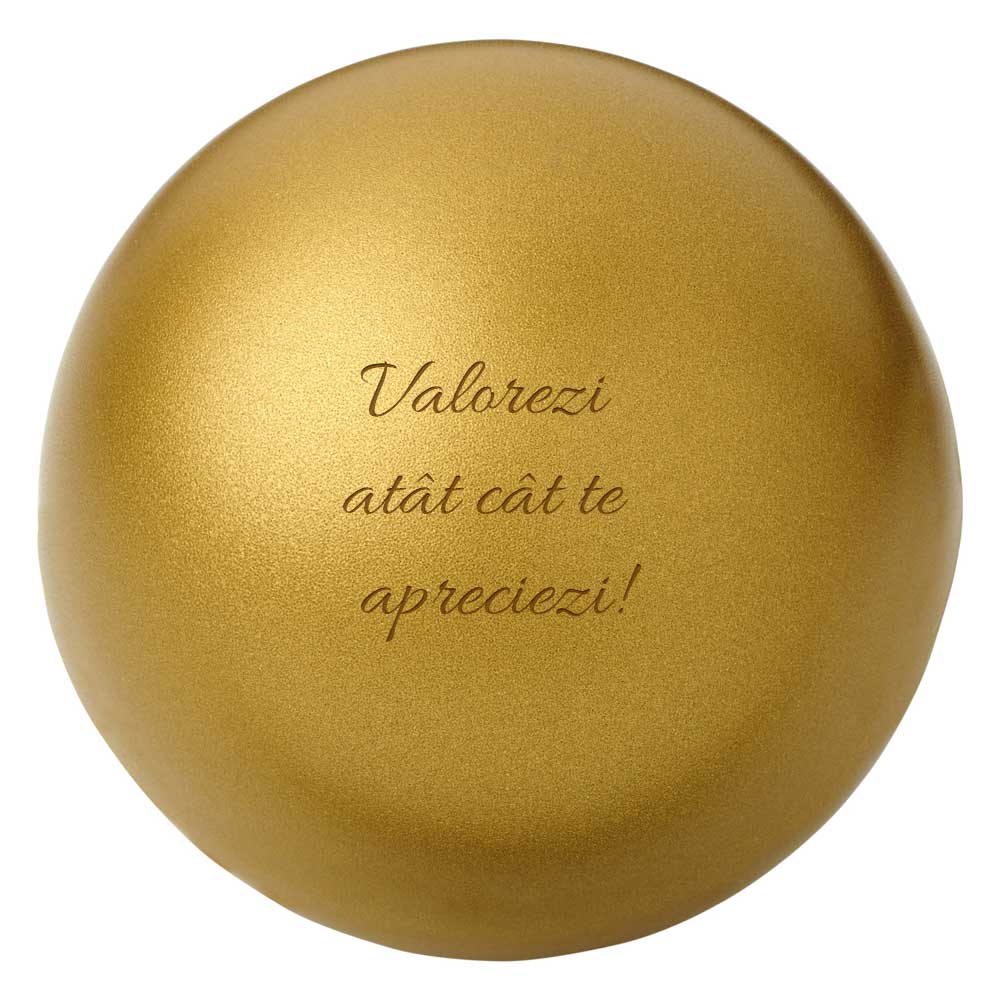 Jucarie minge antistres rotunda, aurie, 7 cm, personalizata cu mesaj motivational