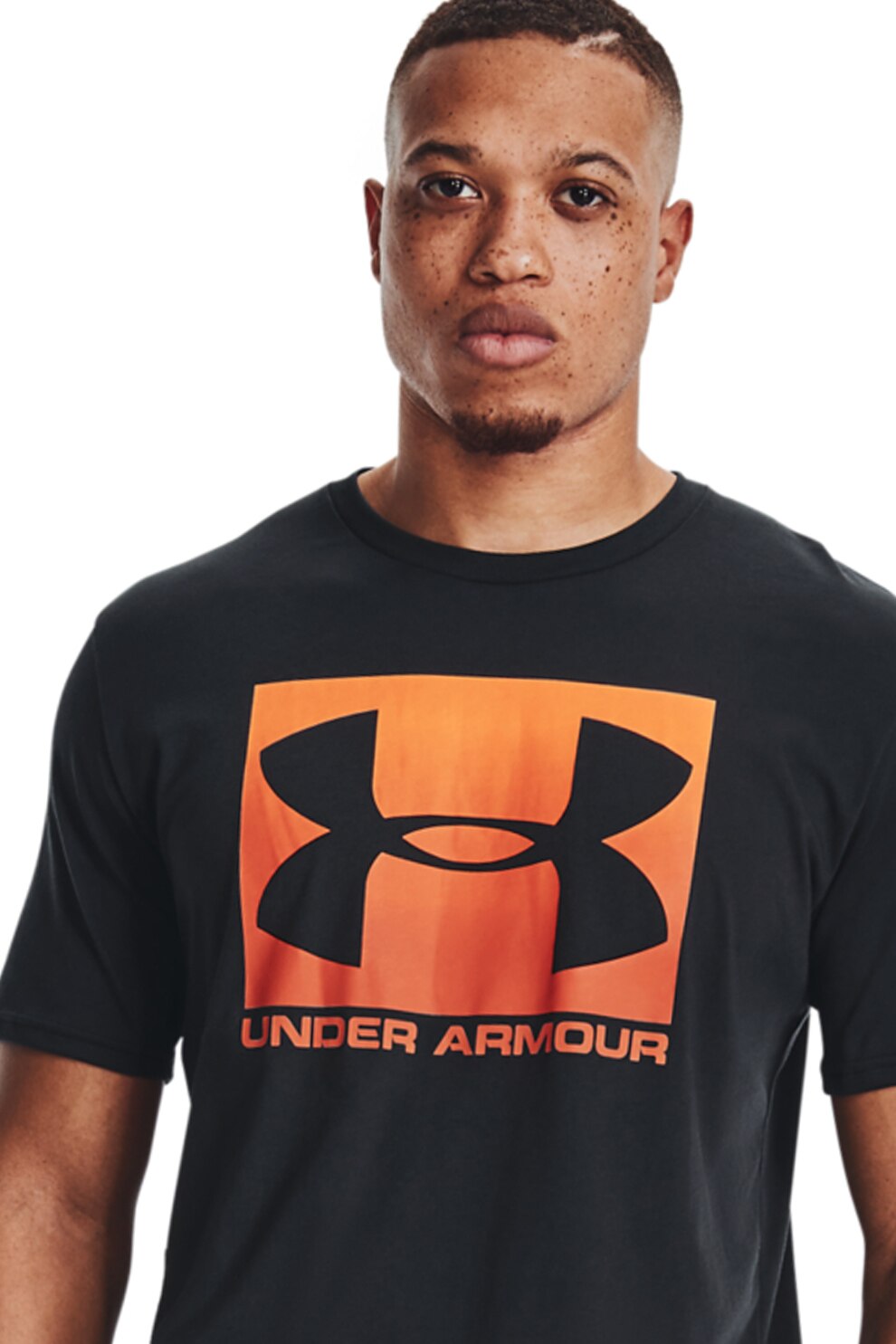 Under Armour, Tricou cu logo, pentru fitness Boxed, Negru/Oranj