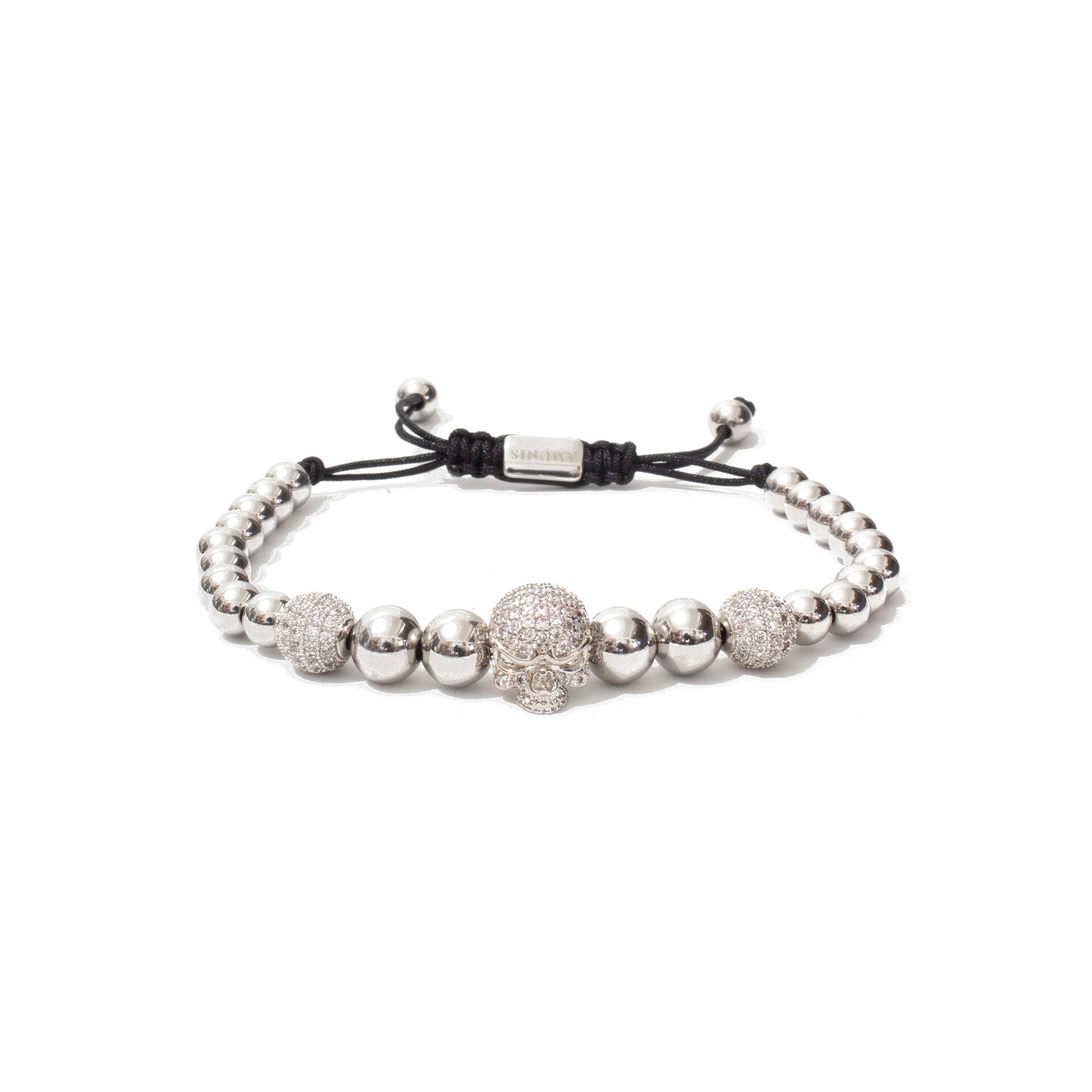 Bratara craniu cu diamante, charmuri cu diamante CZ, placata cu aur alb, reglabila, argintiu, TB-199