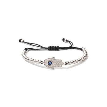 Bratara mana lui fatima, charmuri cu diamante CZ, placata cu aur alb, reglabila, argintiu, TB-140 Bratara mana lui fatima, charmuri cu diamante CZ, placata cu aur alb, reglabila, argintiu, TB-140