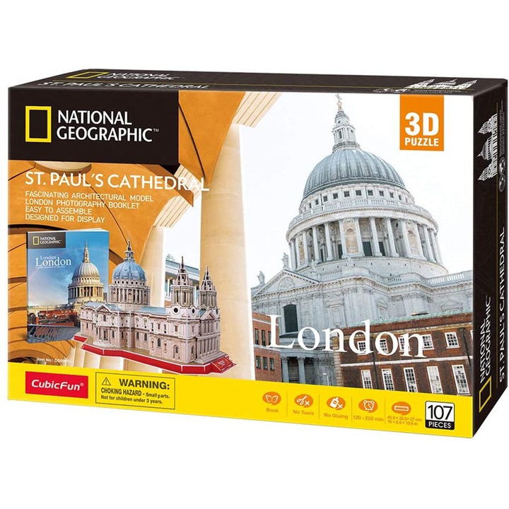 Пъзел 3D Cubic Fun - National Geographic, Катедралата St. Paul, 107 части