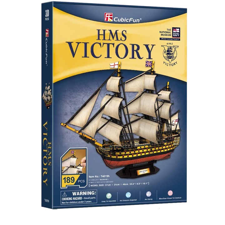 Пъзел 3D Cubic Fun - Корабът HMS Victory, 189 части