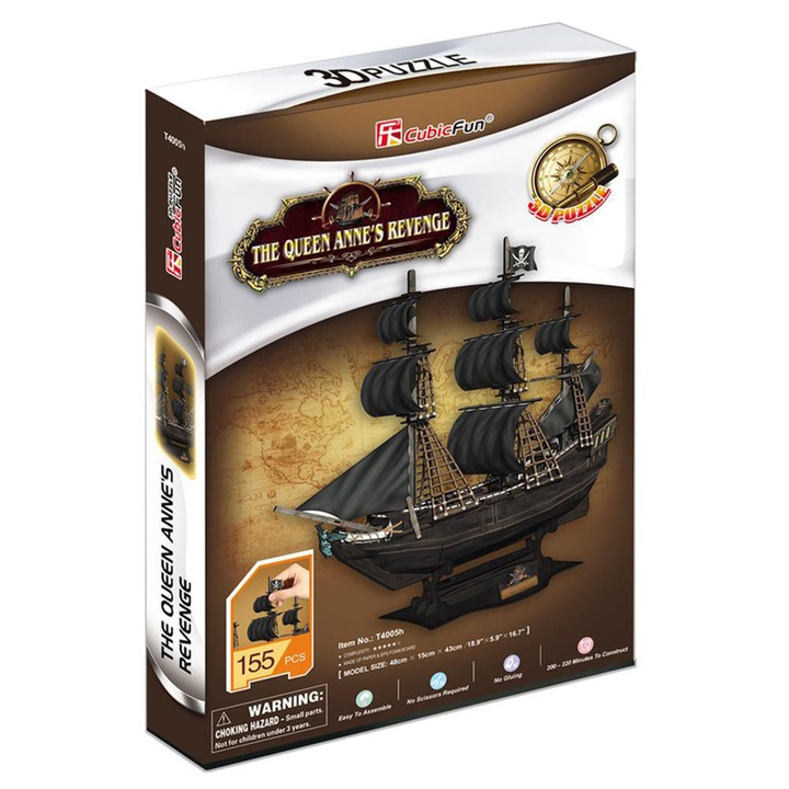 Пъзел 3D Cubic Fun - Корабът Queen Anne, 180 части