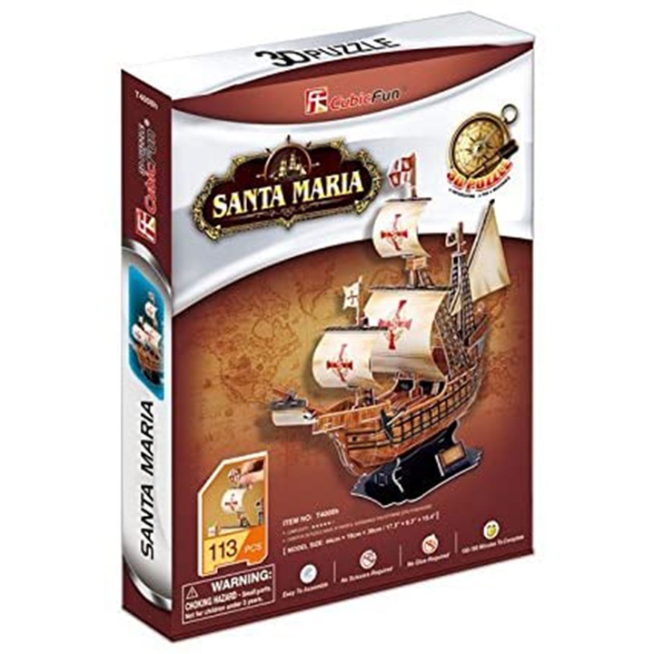Пъзел 3D Cubic Fun - Корабът Santa Maria, 113 части