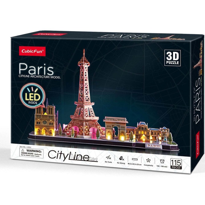 Пъзел 3D Cubic Fun LED - Париж, 115 части