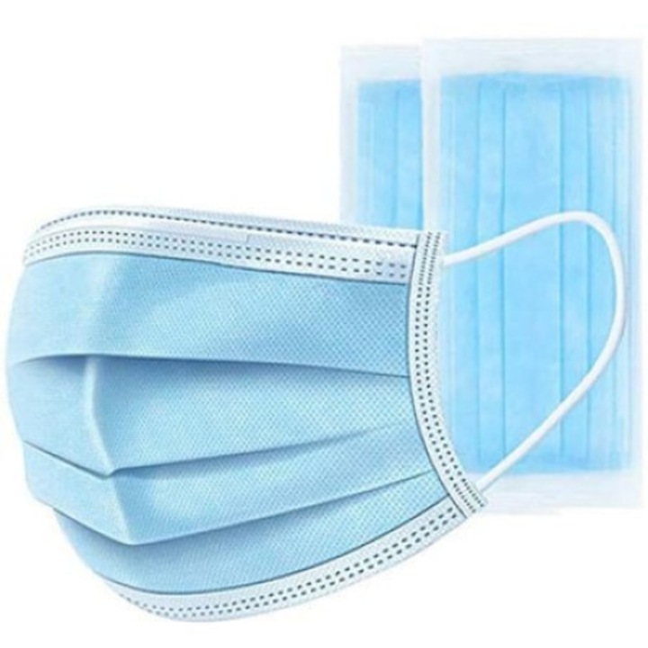 Set 50 bucati masti de unica folosinta faciala , 3 straturi , albastru