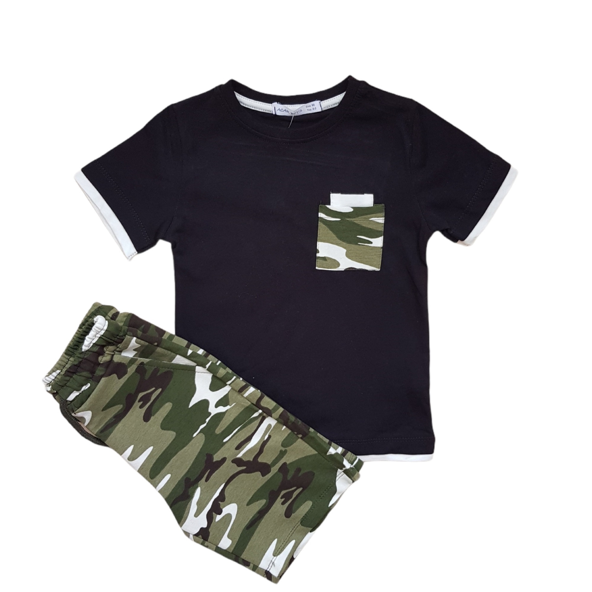 Compleu baieti 2 piese, Acar, model army, Bumbac, Negru/Verde, Negru/Verde