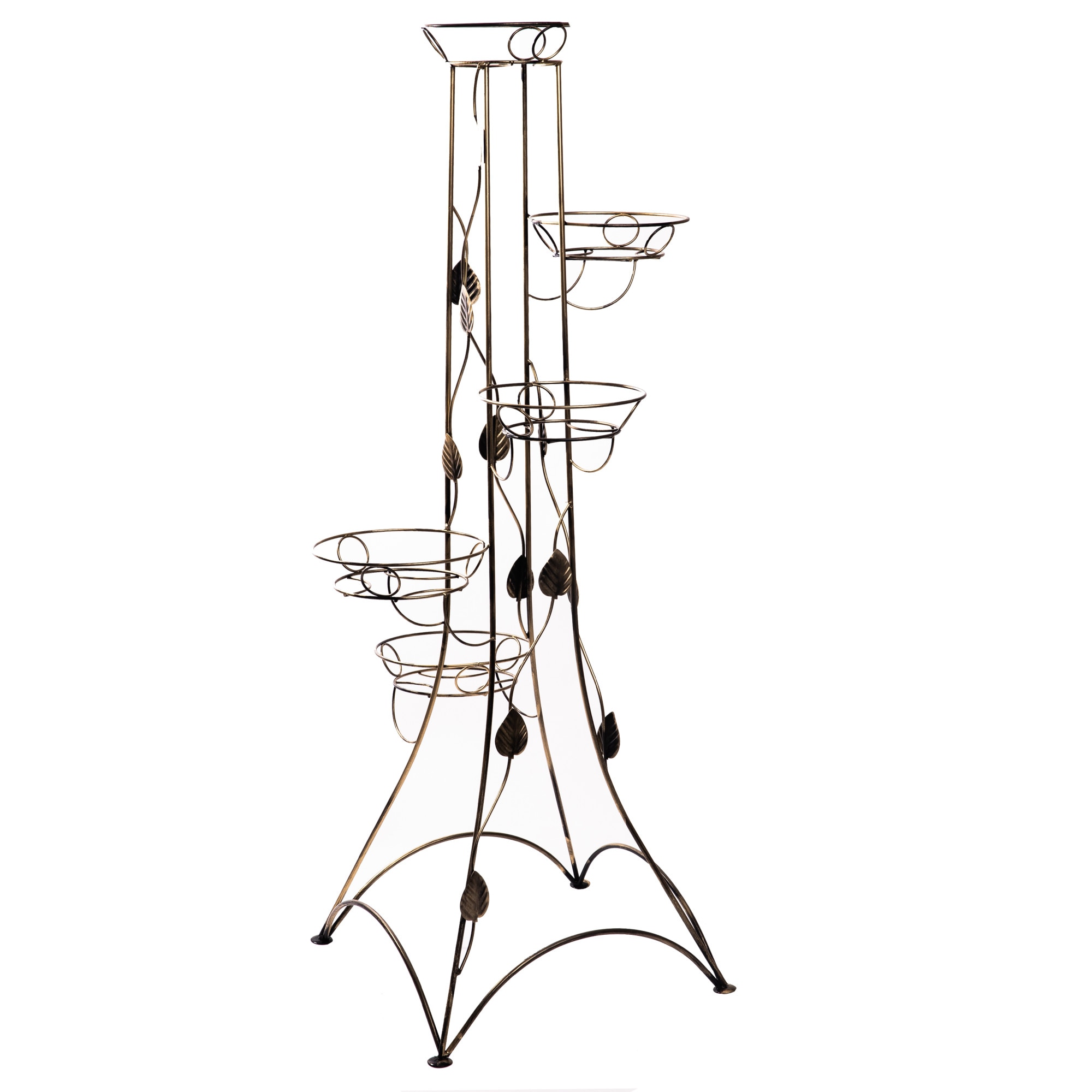 Suport de flori, decorativ, din metal, pentru 5 ghivece, 10-0433, auriu patinat