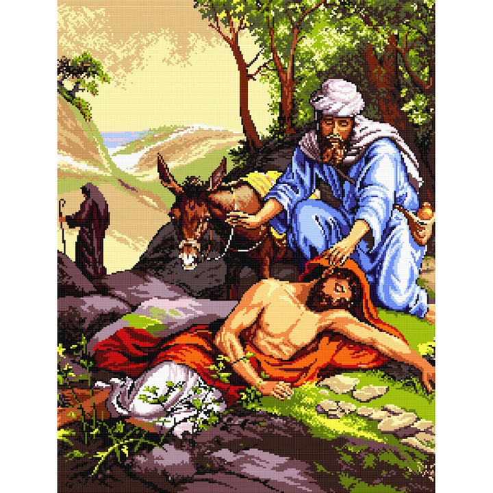 Goblen samariteanul milostiv , Hudemas , kit imprimat pe panza , cu fire mouline 23x30cm
