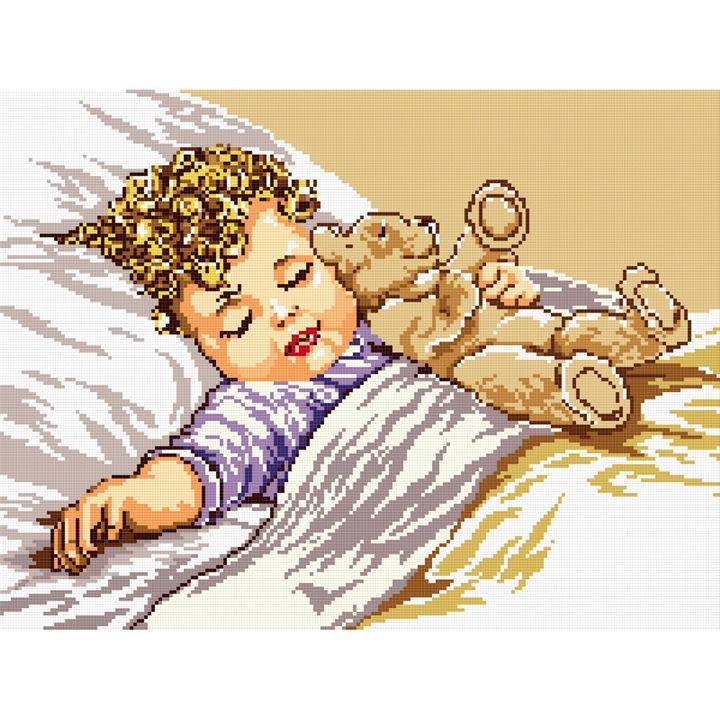 Goblen somn usor , Hudemas , kit cu diagrama alb-negru , cu fire mouline 15x20cm