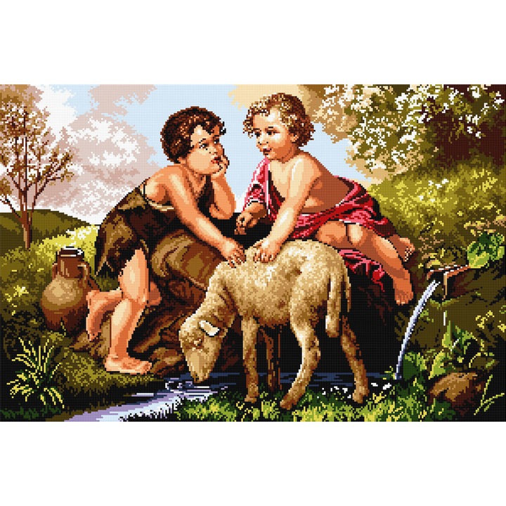 Goblen micutii pastori , Hudemas , kit cu diagrama alb-negru , cu fire mouline 20x30cm