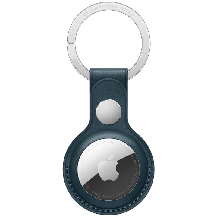 AirTag Apple Leather Key Ring, Baltic Blue
