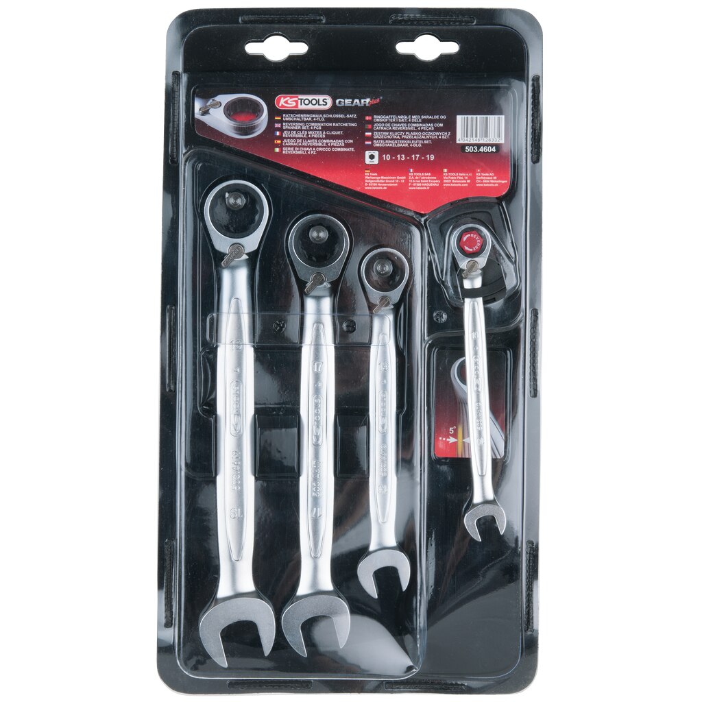 Set chei inelare GEARplus cu clichet, cu schimbare de directie, KS TOOLS, 4 piese