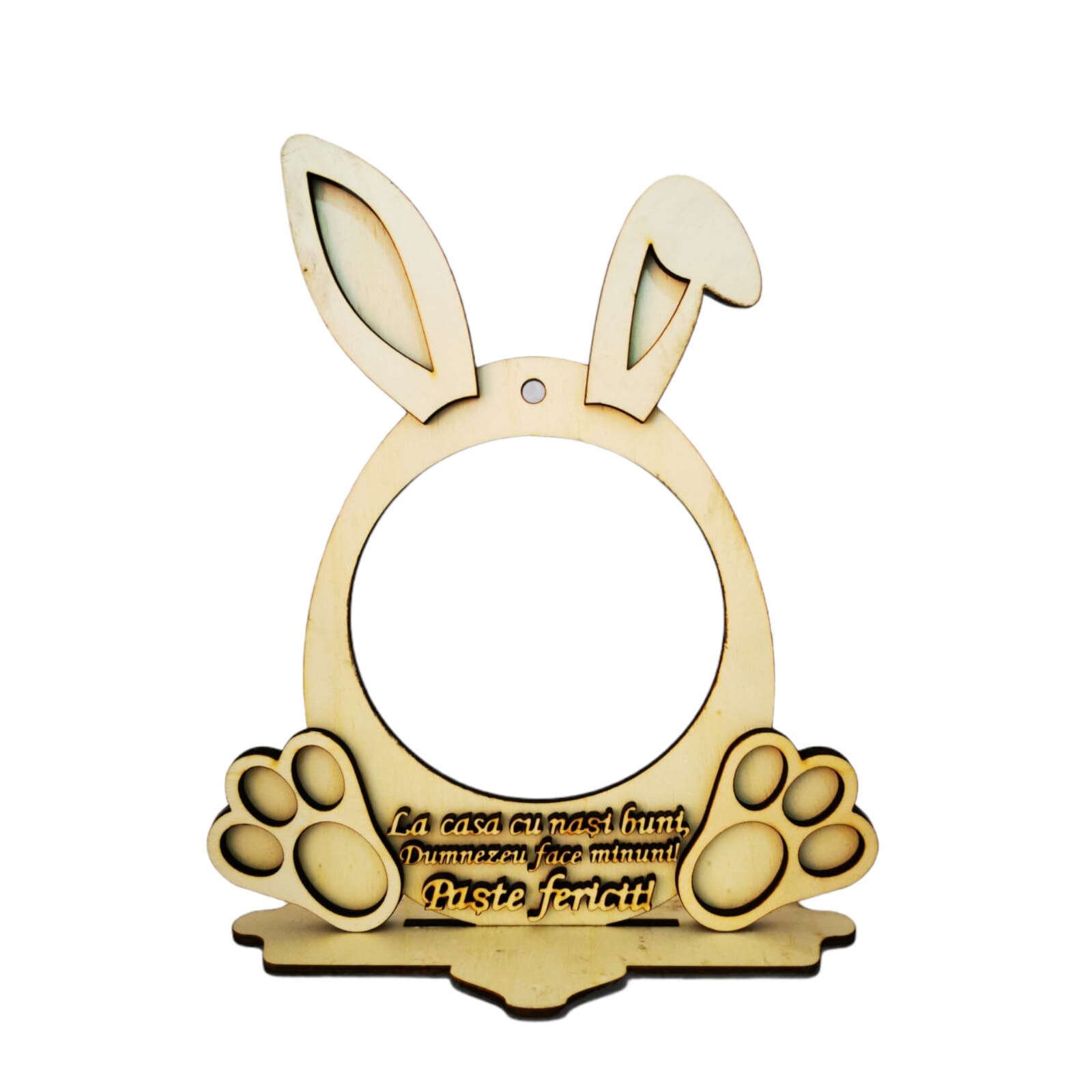 Suport decorativ de Paste, lemn, 200 x 220 mm, Iepuras cu mesaj pentru nasi
