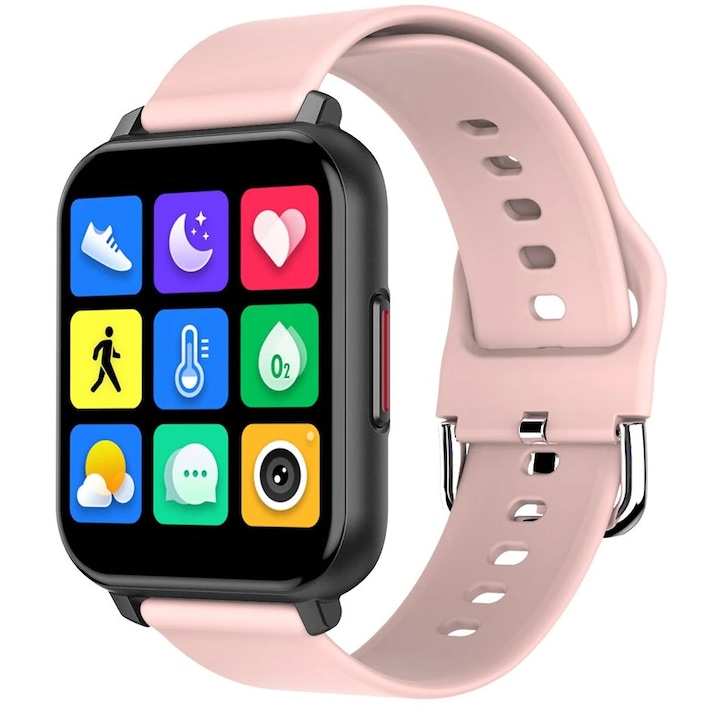 Ceas SmartWatch LikeSmart™ TimeFiT, TFT Tempered Glass Display, 1.55", Oximetru SpO2, Notificari, Monitorizare Ritm Cardiac si Tensiune Arteriala, Monitorizare Somn, Jocuri, Player Audio, Silicon Pink
