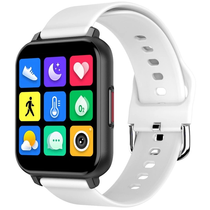 Часовник SmartWatch LikeSmart™ TimeFiT, TFT Tempered Glass Display, SpO2 оксиметър, Известия, Наблюдение на сърдечната честота и кръвното налягане, Наблюдение на съня, Игри, Аудио плейър, Silicon White, 1,55"