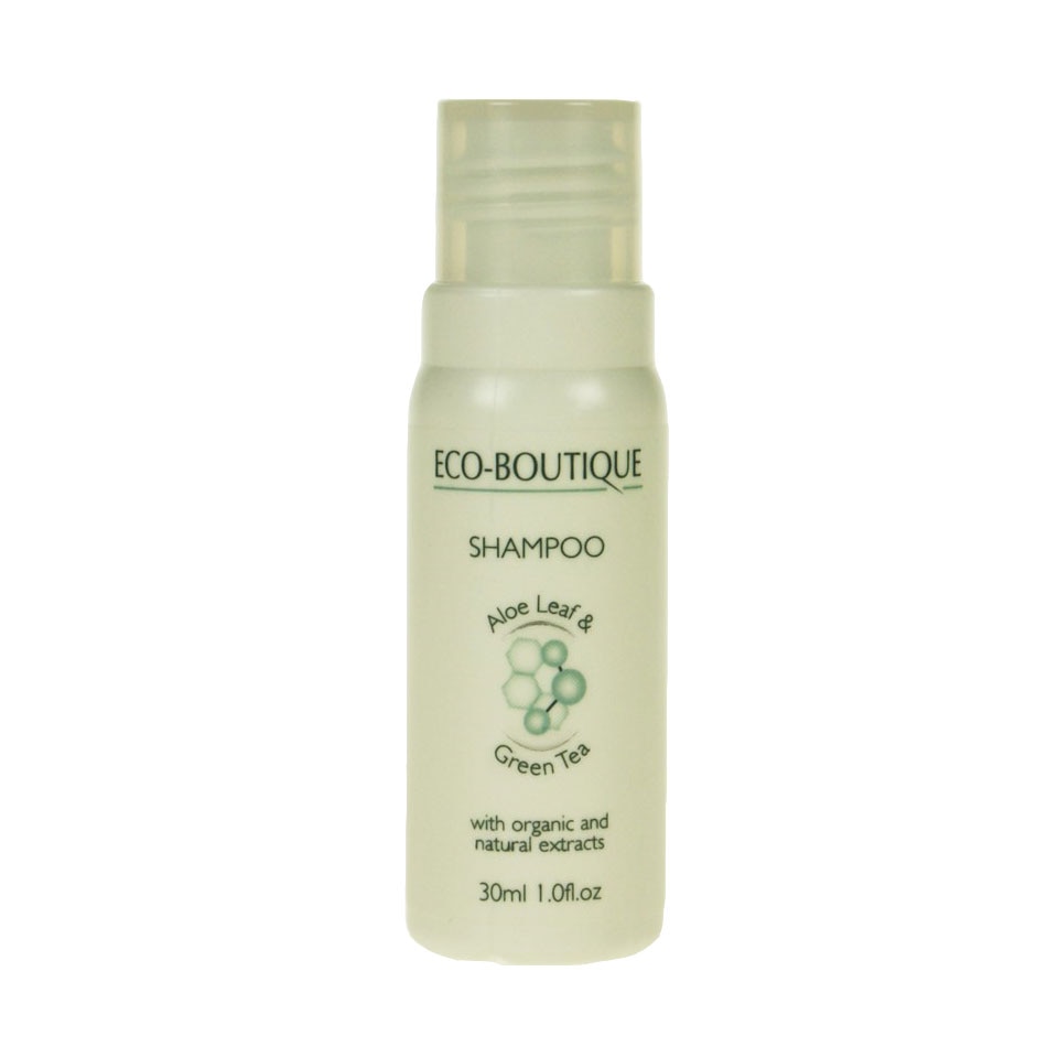 Set 50 bucati sampon, 30 ml,Eco Boutique,Cu parfum de Aloe Vera si ceai verde
