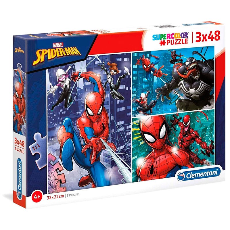 Puzzle Marvel Spiderman , 3 x 48 piese , 32x22cm, Negru