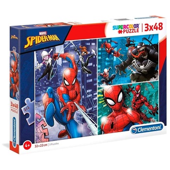 Puzzle Marvel Spiderman , 3 x 48 piese , 32x22cm, Negru Puzzle Marvel Spiderman , 3 x 48 piese , 32x22cm, Negru